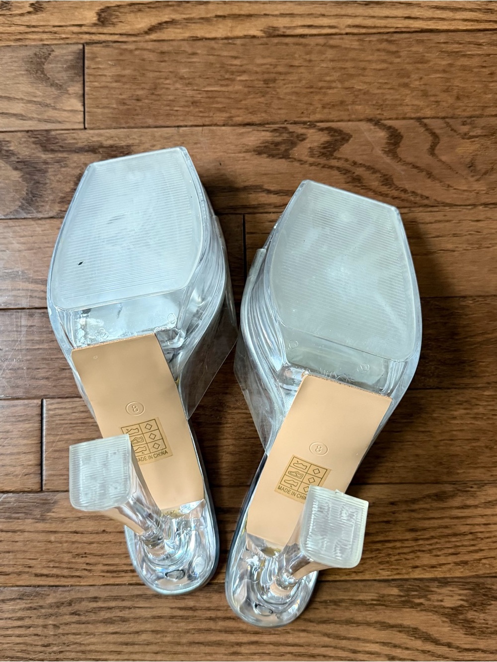 PLT Silver Wide Fit Patent Square Toe Clear Strap Platform Heeled Mules 10 - Picture 7 of 7